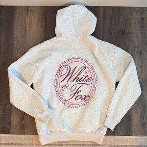 White Fox Boutique Light Gray Hoodie with Pink Logo